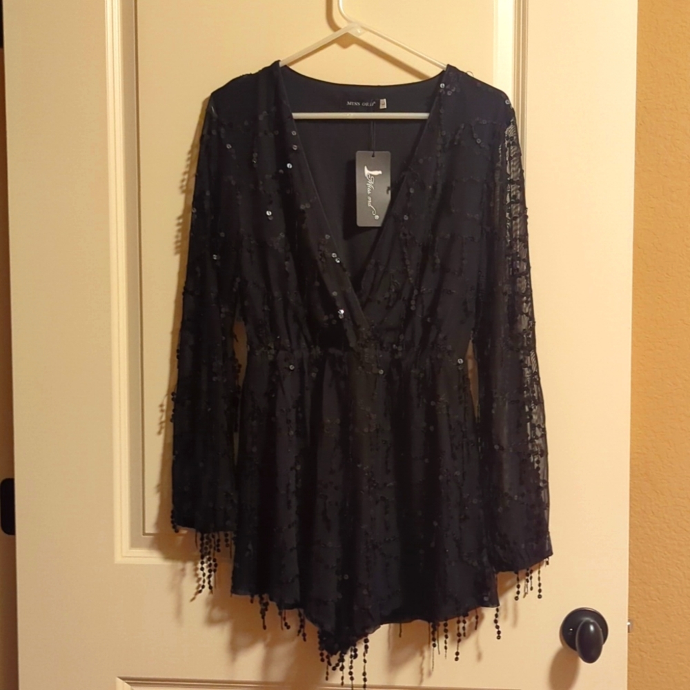 NWT Miss Ord sparkly black romper size large - Eras tour outfit!